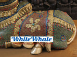 White Whale Brass Aishvara Nandikeshaya (Majestic Nandi Bull) - Guardian of Mount Kailasa - Jeweled in Semi Precious Stones