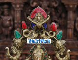 White Whale Brass Nepali Thanka Dhyanam Buddha Embossed in Semi Precious Stones