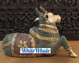 White Whale Brass Aishvara Nandikeshaya (Majestic Nandi Bull) - Guardian of Mount Kailasa - Jeweled in Semi Precious Stones