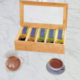 White Whale Eco-Friendly Wooden Tea Box Organizer Storage Box with 5 Compartment Chest Box, 36.5 X 20 X 9 cm [AR3476]