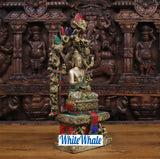 White Whale Brass Nepali Thanka Dhyanam Buddha Embossed in Semi Precious Stones
