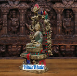 White Whale Brass Nepali Thanka Dhyanam Buddha Embossed in Semi Precious Stones