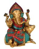 White Whale Lord Ganesh Sitting On Mushakraj Murti Ganesha Idol Ganpati Bhagwan Brass Statue for Home Decoration Showpiece