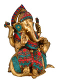 White Whale Lord Ganesh Sitting On Mushakraj Murti Ganesha Idol Ganpati Bhagwan Brass Statue for Home Decoration Showpiece