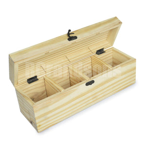 White Whale Wooden Tea Box for Tea Package Bags with 4 Equal Cabinets - 14 x 4 Inches