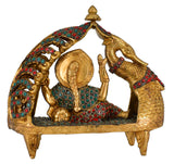 White Whale Lord Ganesha Resting on Royal Shofa Brass Statue Religious Strength God Sculpture Idol