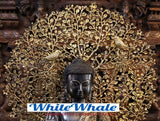 White Whale Brass Blessing Buddha Sitting Under a Tree of Life - Opulent Black and Gold Finish