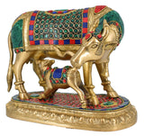 White Whale Brass Cow and Calf Idol Showpiece for Home Decor and Decorative Gift