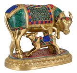 White Whale Brass Cow and Calf Idol Showpiece for Home Decor and Decorative Gift