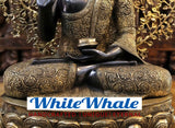 White Whale Brass Blessing Buddha Sitting Under a Tree of Life - Opulent Black and Gold Finish