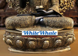 White Whale Brass Blessing Buddha Sitting Under a Tree of Life - Opulent Black and Gold Finish