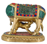 White Whale Brass Cow and Calf Idol Showpiece for Home Decor and Decorative Gift