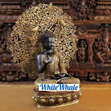 White Whale Brass Blessing Buddha Sitting Under a Tree of Life - Opulent Black and Gold Finish