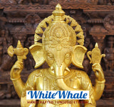 White Whale Lord Ganesh Murti Ganesha Idol Ganpati Bhagwan Brass Statue for Home Decoration Showpiece