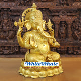 White Whale Lord Ganesh Murti Ganesha Idol Ganpati Bhagwan Brass Statue for Home Decoration Showpiece