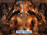 White Whale Brass Pushkala Panchmukhi Vinayaka (Magnificient 5 Face Lord Ganesha) Adorned on a Mighty Lion- Cherry & Copper Blended Finish
