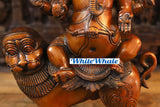 White Whale Brass Pushkala Panchmukhi Vinayaka (Magnificient 5 Face Lord Ganesha) Adorned on a Mighty Lion- Cherry & Copper Blended Finish