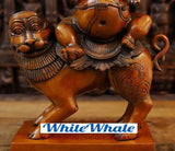 White Whale Brass Pushkala Panchmukhi Vinayaka (Magnificient 5 Face Lord Ganesha) Adorned on a Mighty Lion- Cherry & Copper Blended Finish