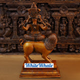 White Whale Brass Pushkala Panchmukhi Vinayaka (Magnificient 5 Face Lord Ganesha) Adorned on a Mighty Lion- Cherry & Copper Blended Finish