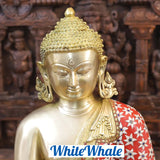 White Whale Brass Calling the Earth Buddha in Ornated robe with semi precious stone