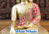 White Whale Brass Calling the Earth Buddha in Ornated robe with semi precious stone