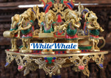 White Whale Brass 5 Ganesha with playing Music Urli Elephant Platform Big Size Beautiful Design Idol-Embedded Semi Precious Stones