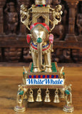 White Whale Brass 5 Ganesha with playing Music Urli Elephant Platform Big Size Beautiful Design Idol-Embedded Semi Precious Stones