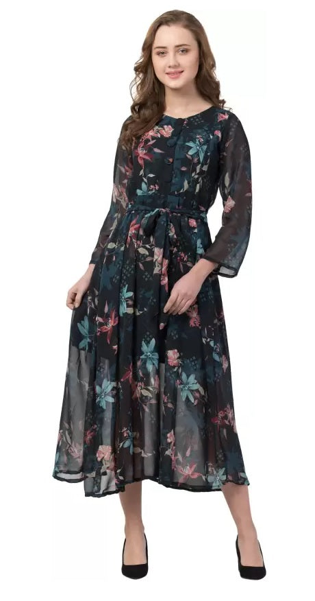 WhiteWhale Dresses for Women Regular Women's  Fit and Flare Floral Printed Dress