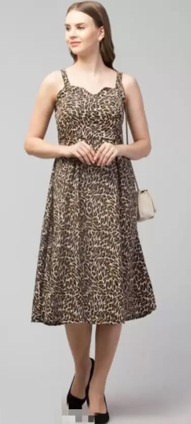 WhiteWhale Dresses for Women Regular Women's Tiger Print Shoulder Strap Dress.