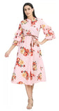 Whitewhale Women's A-Line Floral Print Midi Western Dress Fit & Flare Calf Length Dress for Girls Stylish Design for Ladies