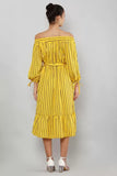 Whitewhale Women Relaxed Fit Off-Shoulder Stripe Maxi Dress