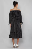 Whitewhale Women Relaxed Fit Off-Shoulder Stripe Maxi Dress