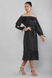 Whitewhale Women Relaxed Fit Off-Shoulder Stripe Maxi Dress