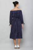 Whitewhale Women Relaxed Fit Off-Shoulder Stripe Maxi Dress