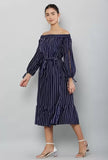 Whitewhale Women Relaxed Fit Off-Shoulder Stripe Maxi Dress