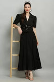 Whitewhale Fit & Flare Calf Length Coller V-Neck Dress for Women