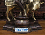 White Whale Brass Krishna Standing with Cow Playing Flute Big Statue - ( Copper and Golden Finish