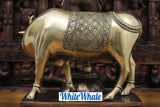 White Whale Brass Krishna Standing with Cow Playing Flute Big Statue - ( Copper and Golden Finish