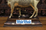 White Whale Brass Krishna Standing with Cow Playing Flute Big Statue - ( Copper and Golden Finish