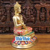 White Whale Brass Buddha sitting on a Lotus Platform - Semi Precious Stone Work