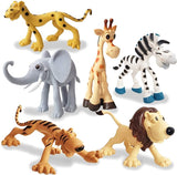 White Whale Set of 6 Big Size Full Action Toy Figure Jungle Cartoon Wild Animal Toys Figure Playing Set for Kids Current Animals Lion Giraffe Elephant Tiger Toys for Children (Set of 6 Animal Toys)