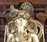 White Whale Brass Big Ganesha sitting on a Chair - Reading a Book (Golden Finish)