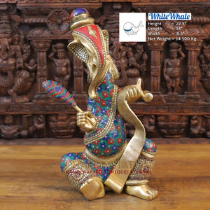 White Whale Brass Modern Ganesha in Detailed Semi Precious Stone Work