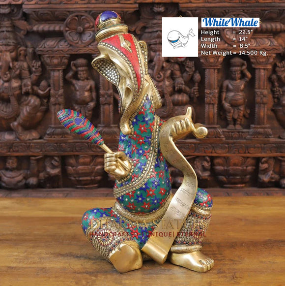 White Whale Brass Modern Ganesha in Detailed Semi Precious Stone Work