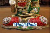White Whale Brass Blessing Buddha sitting on a Earth - Jeweled in Semi-Precious Stone Work
