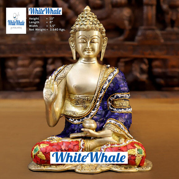 White Whale Brass Buddha With Semi Precious Stone - High Gloss Finish