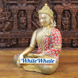 White Whale Brass Calling the Earth Buddha in Ornated robe with semi precious stone