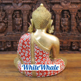 White Whale Brass Calling the Earth Buddha in Ornated robe with semi precious stone