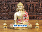 White Whale Brass Calling the Earth Buddha in Ornated robe with semi precious stone