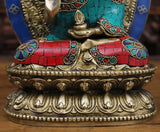White Whale Brass Throne Blessing Buddha in Ornate Robe Embedded With Semi Precious Stone